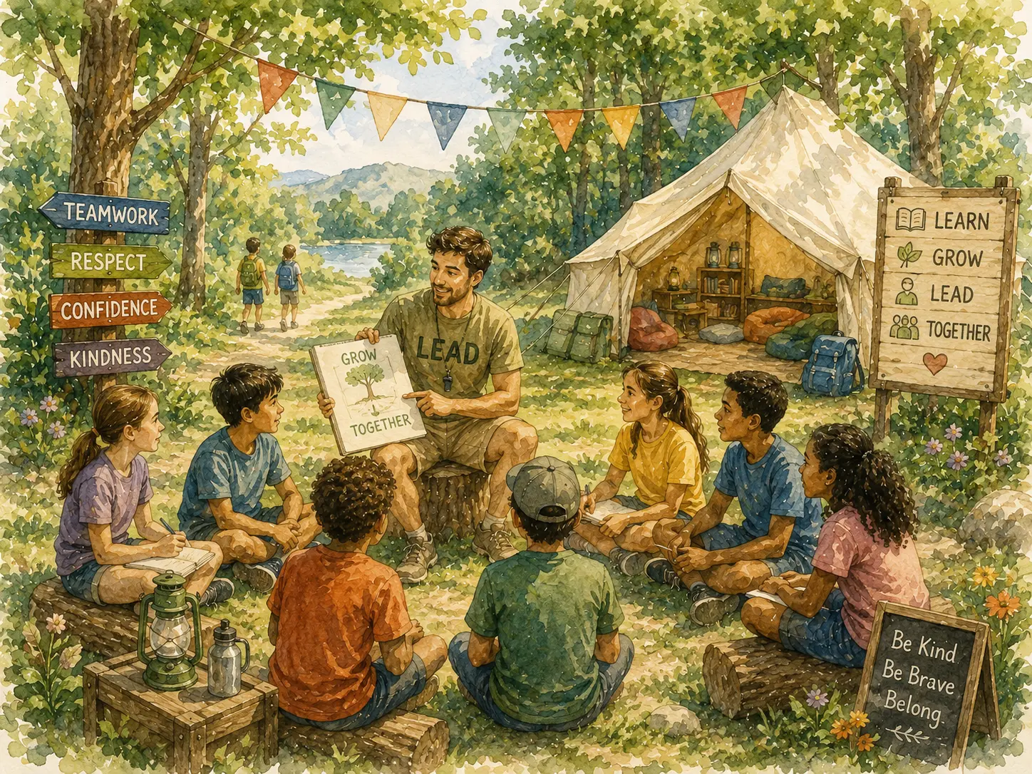 Children at a summer camp using PhoneLock pouches