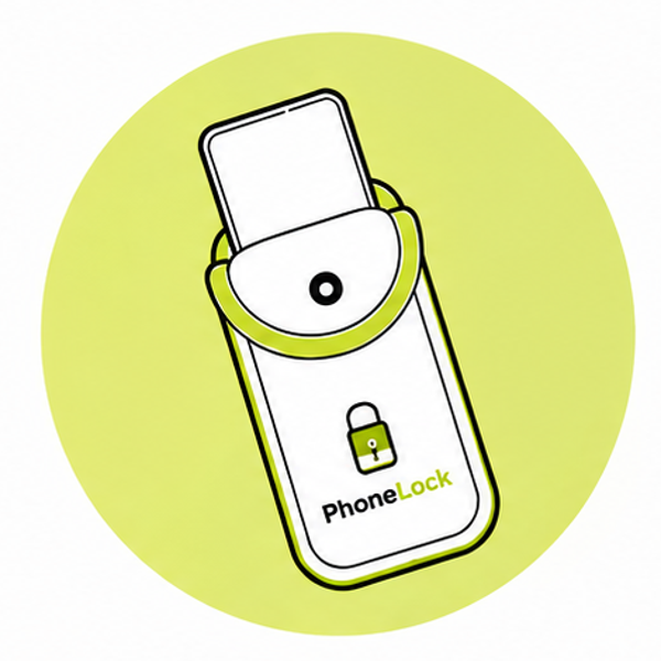 Step 1: A student arriving and inserting their phone into a PhoneLock pouch