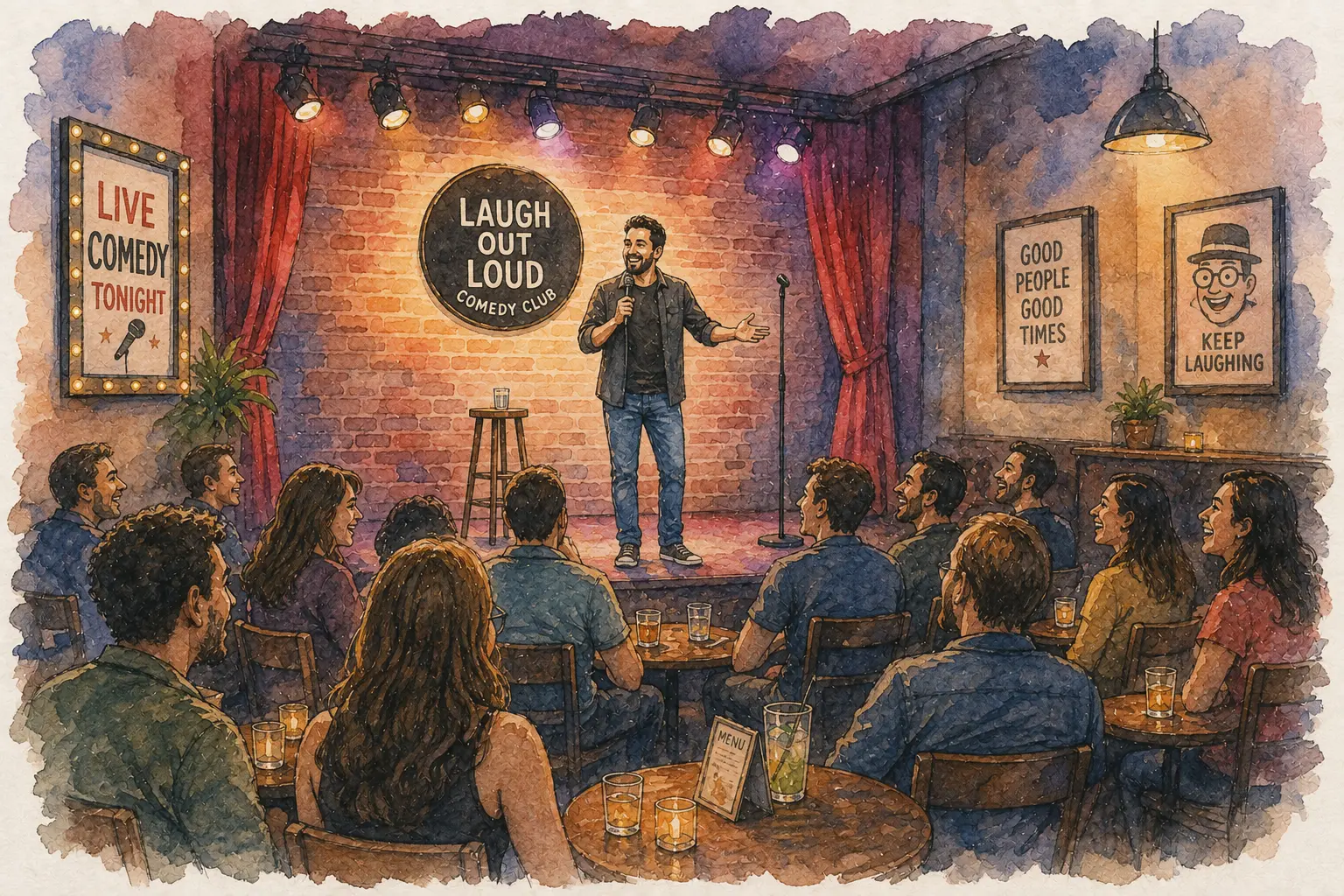 Comedy club audience with phones locked in PhoneLock pouches
