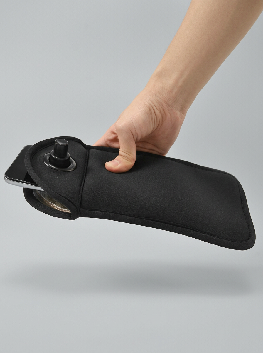 PhoneLock neoprene pouch held in hand