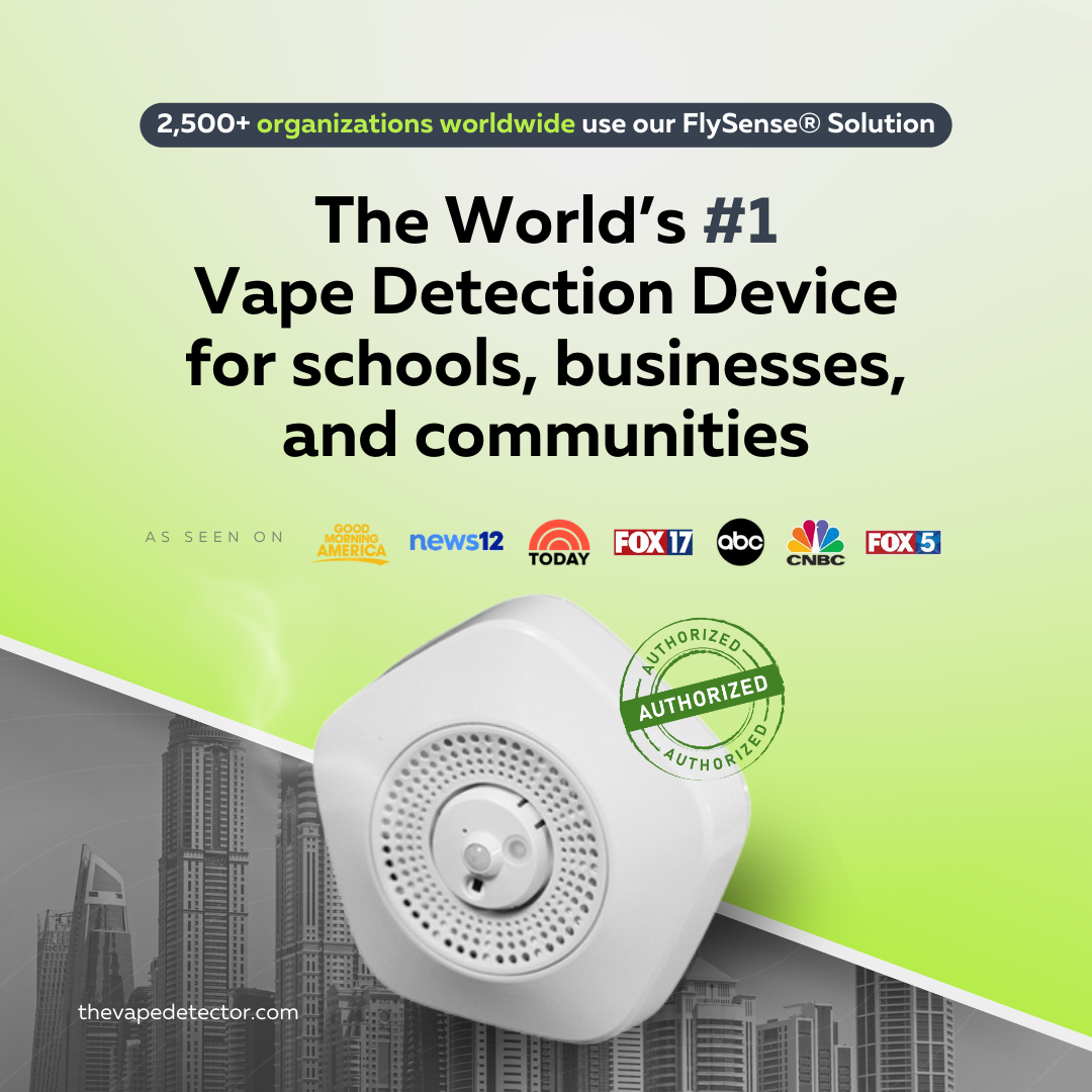 Ceiling-mounted PhoneLock vape detector device for schools, washrooms and venues